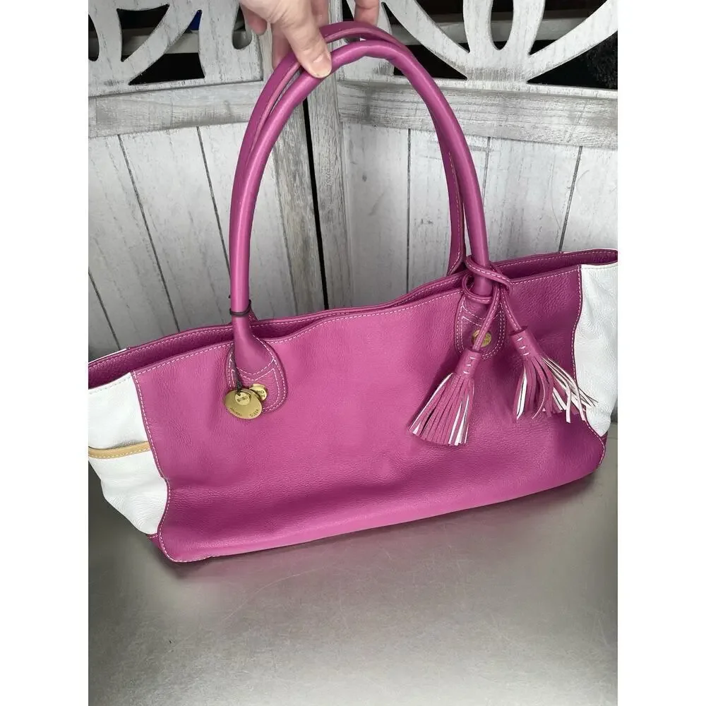 Sigrid Olsen Leather Shoulder Bag Pink Color Block Top Handle Tote